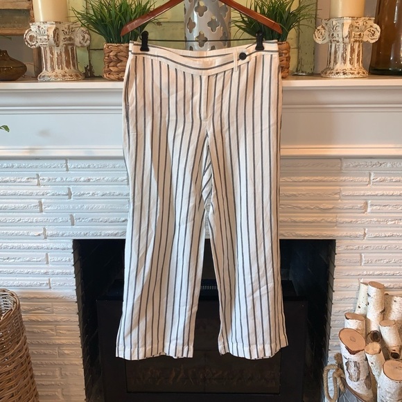 J. Jill Blue Striped Linen Blend Casual Wide Leg Pants NEW Size 12 Petite - Picture 2 of 9